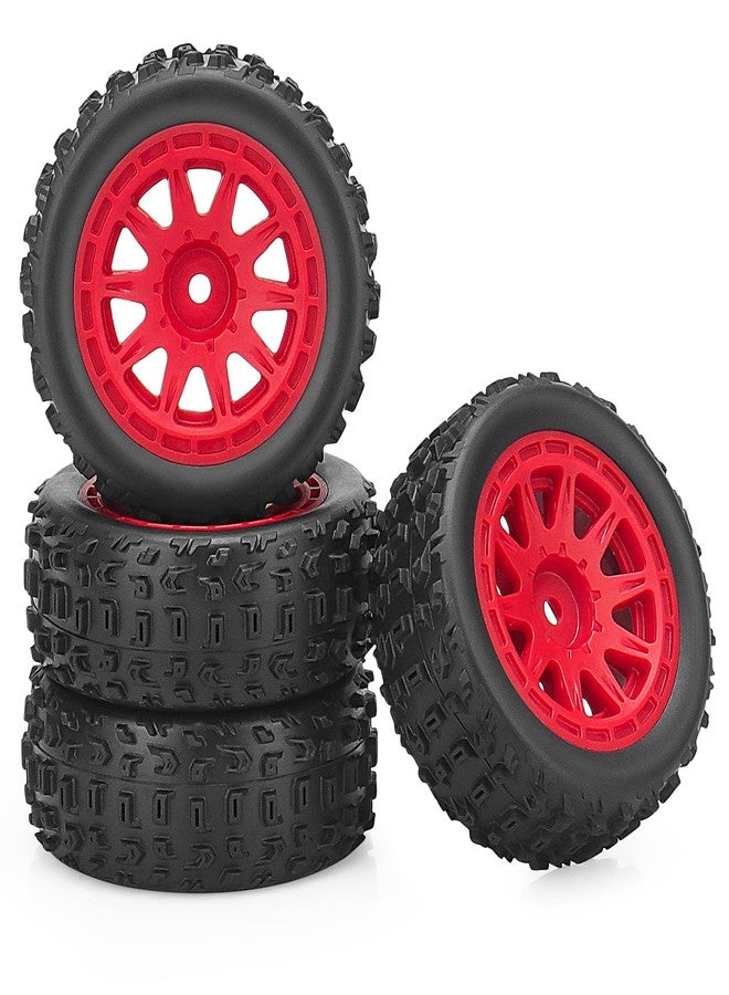 daitoku 1/14 RC Wheels and Tires, daitoku 12mm Hex RC Car Tires for 1/14 ARRMA 2S Typhon Grom (Style C) - Red - Image 1